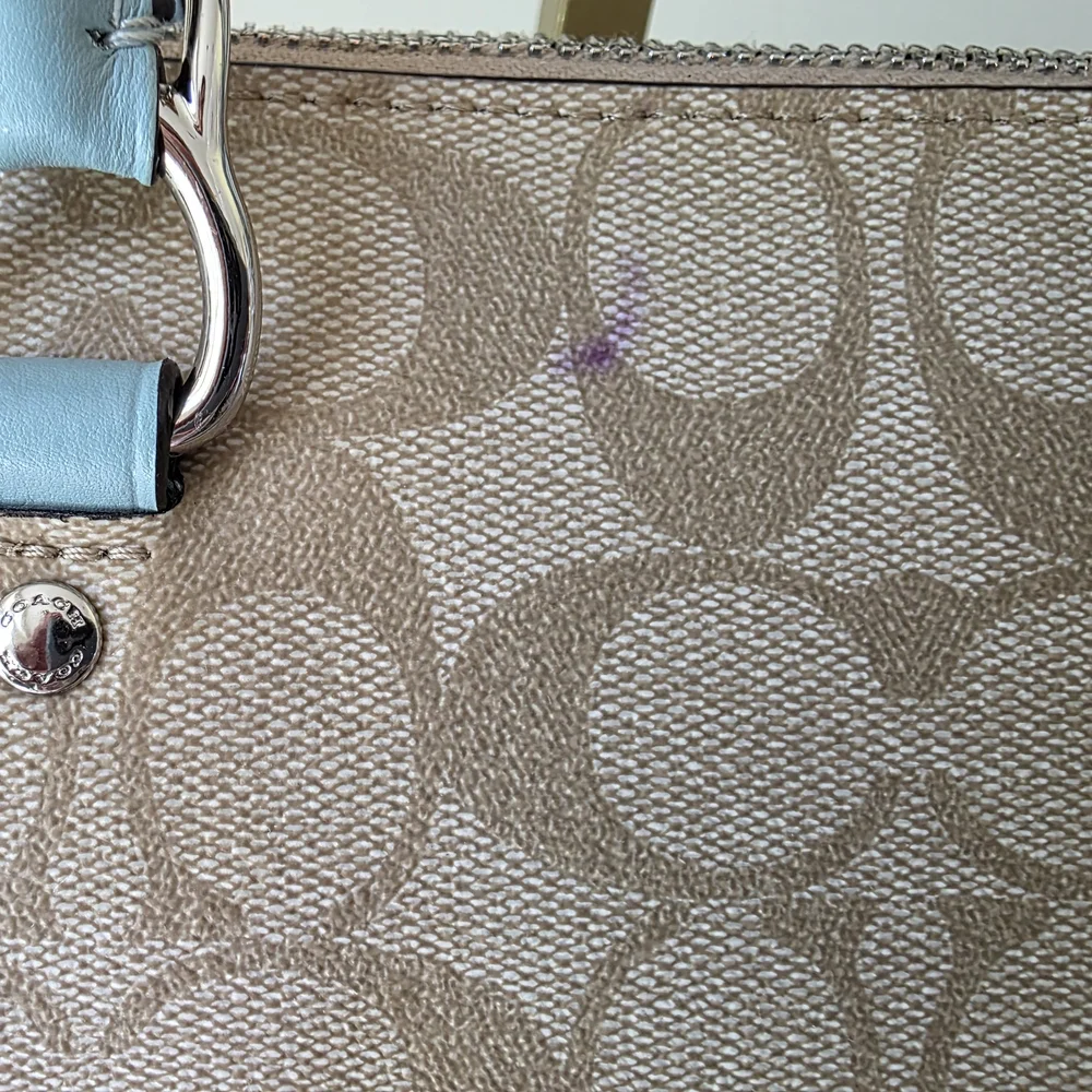 Coach Emma Satchel Crossbody Signature Coated Canvas Light Blue Leather Accents - Picture 13 of 15